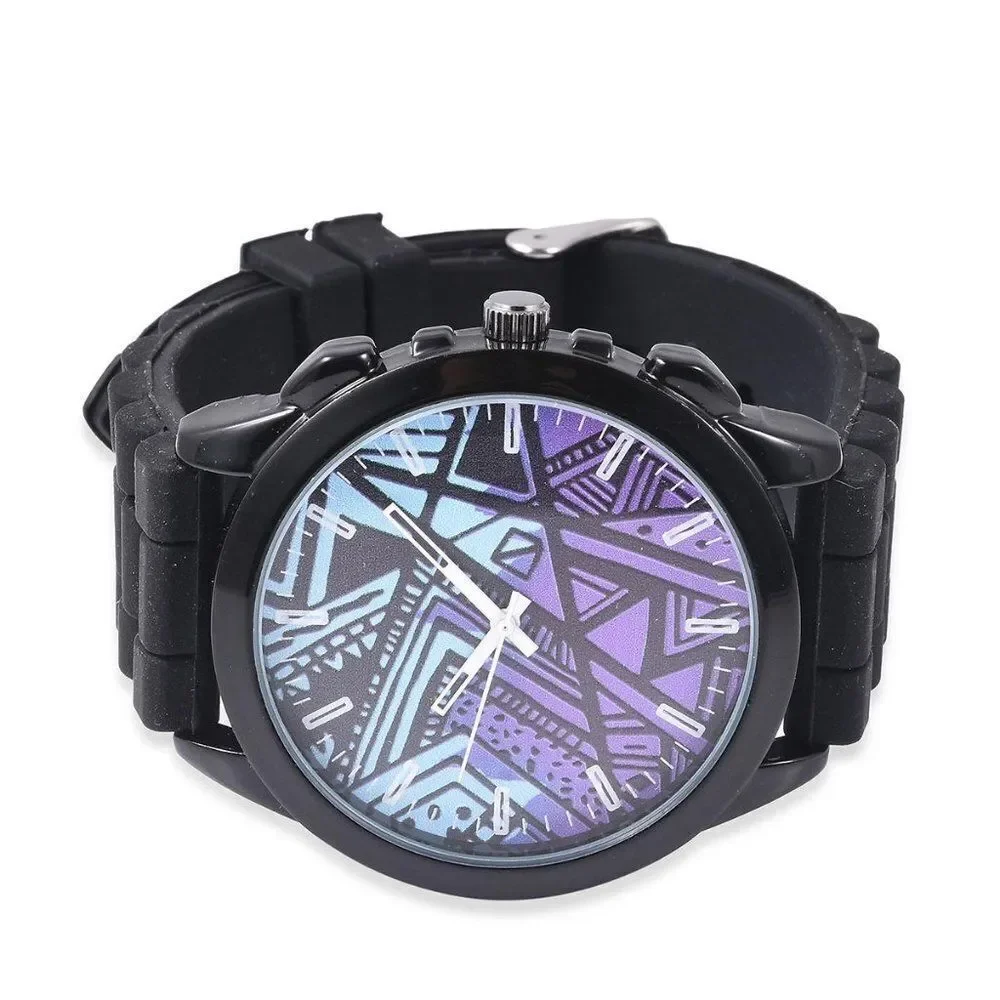 STRADA Geometric Pattern Watch with Black S…